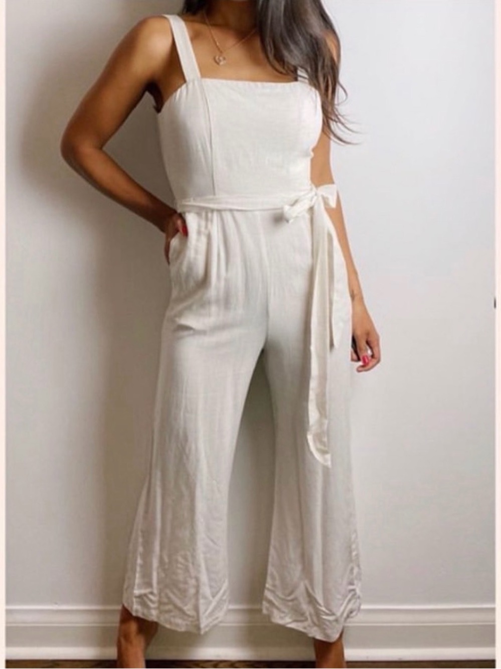 White Jumpsuit with Tie Waist